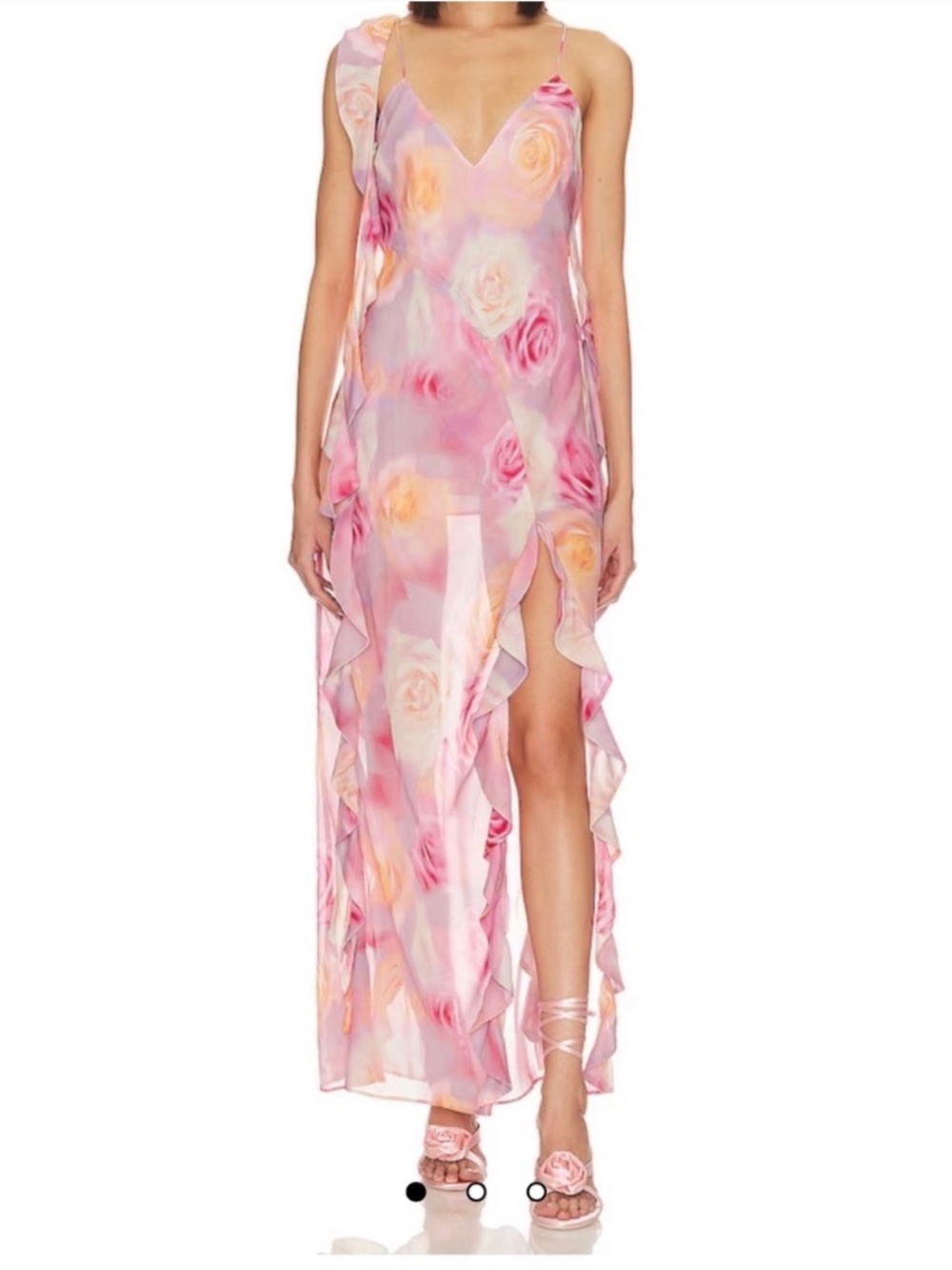 For Love & Lemons Pink Floral Ruffle Maxi Dress — Size S - Picture 2 of 5
